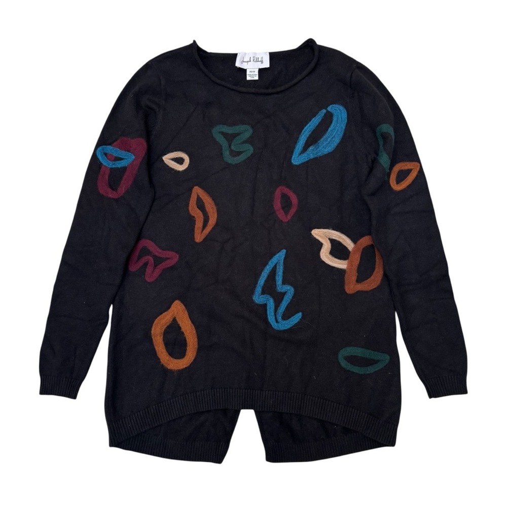 Joseph Ribkoff Abstract Felted Button Back Knit Sweater Size XS Black Multi NEW